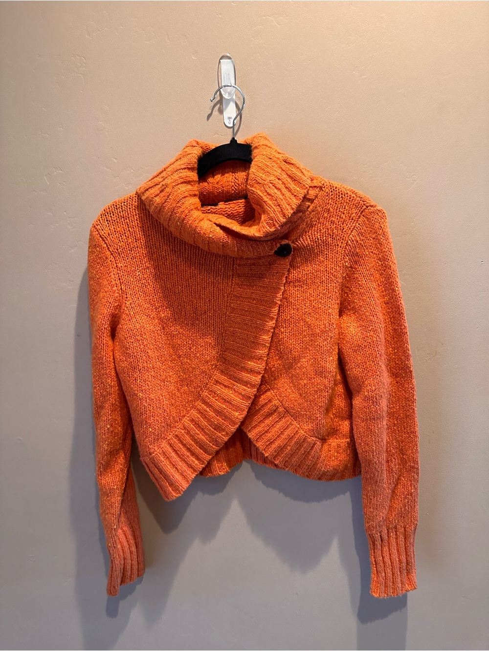 Magaschoni Wool Cashmere Angora Asymmetrical Button Wrap Sweater Orange XS Rare